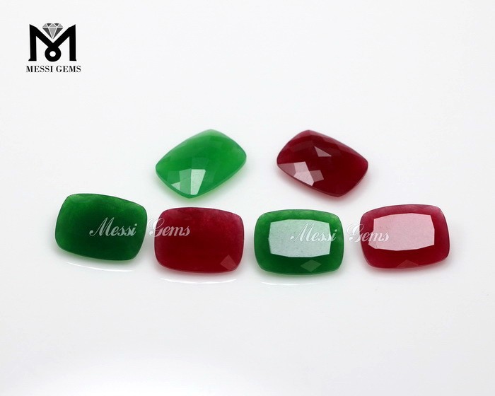 Cojín 15 x 20 mm Verde facetado / Cuarzo rojo Jade Piedra preciosa suelta