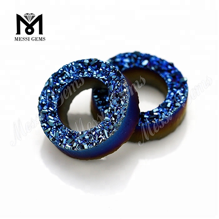 Piedra de ágata druzy natural con forma de neumático de color azul al por mayor