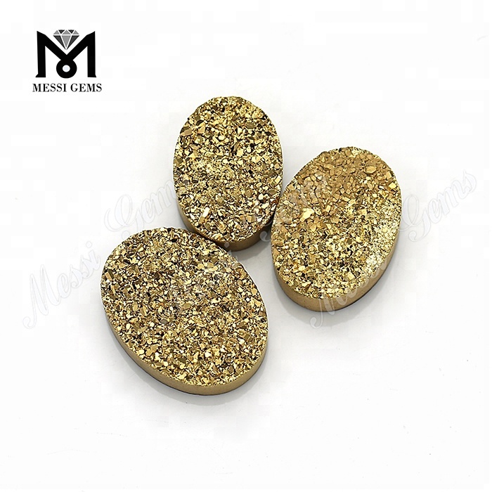 Piedra de cabujón druzy natural ovalada al por mayor Druzy de oro de 24 quilates