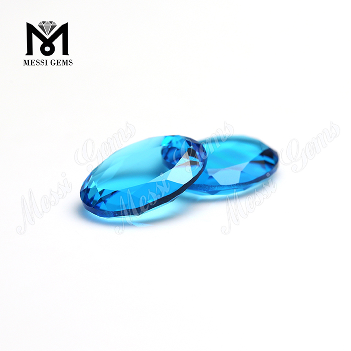 Piedra de cristal tallado ventana grande ovalada azul agua