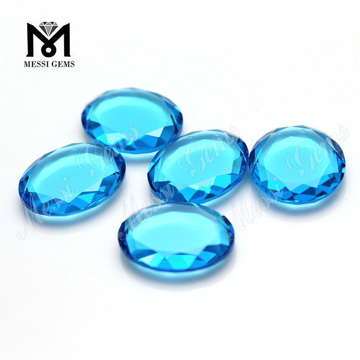 Piedra de cristal tallado ventana grande ovalada azul agua