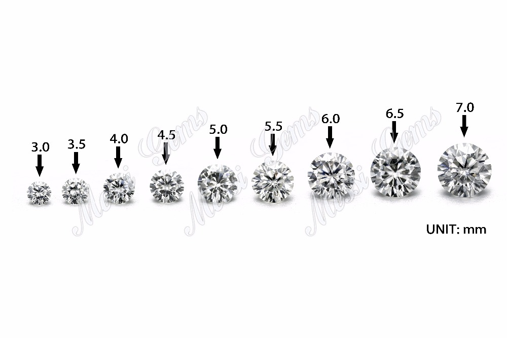 Piedra suelta de diamante moissanite súper blanco sintético de 0,9 mm a 9 mm
