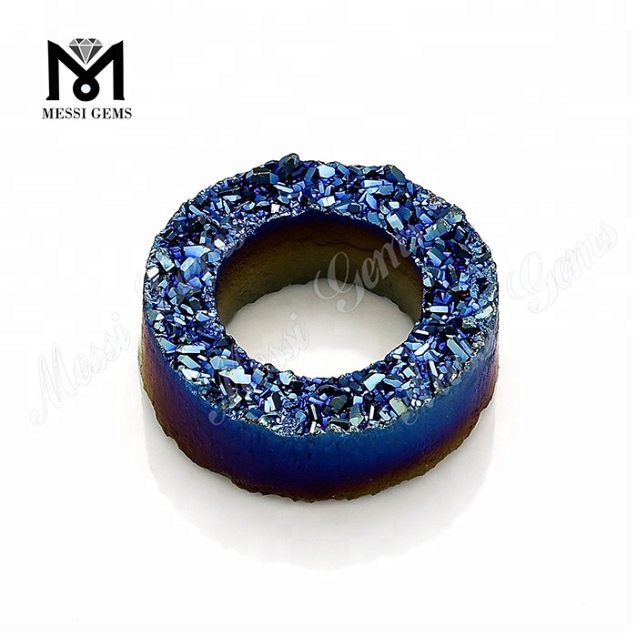 Piedra de ágata druzy natural con forma de neumático de color azul al por mayor