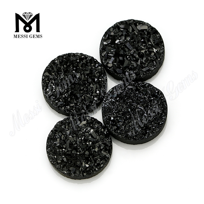 Piedra de ágata Druzy natural de color negro de forma redonda Druzy