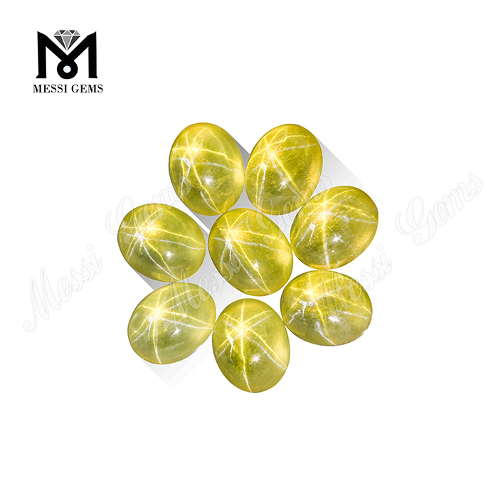 Zafiro sintético de precio de fábrica, piedra de estrella, cabujón ovalado, zafiro amarillo