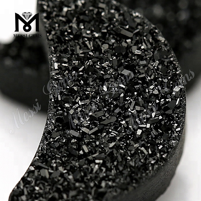 Piedra de moda de ágata druzy negra con forma de luna para colgante