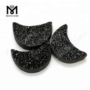 Piedra de moda de ágata druzy negra con forma de luna para colgante