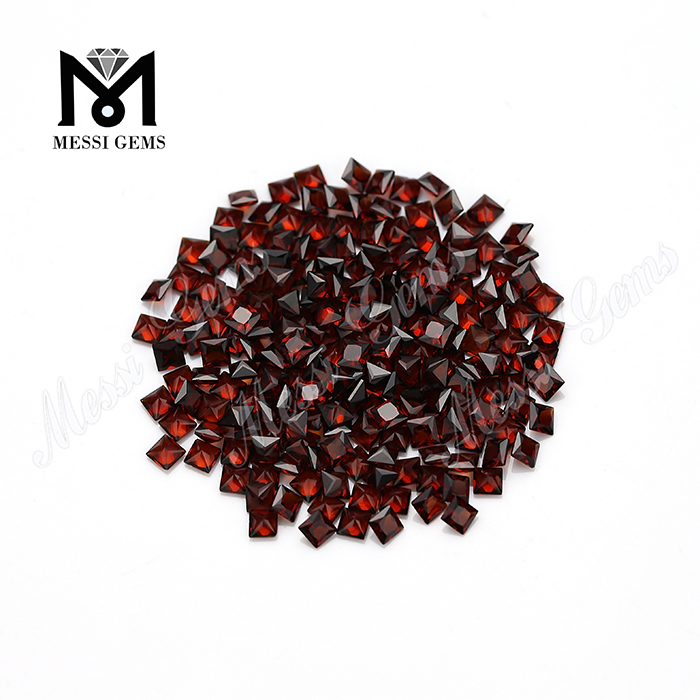 Piedra de granate cuadrada de calidad limpia de Guangzhou 3x3mm Piedra de granate rojo natural