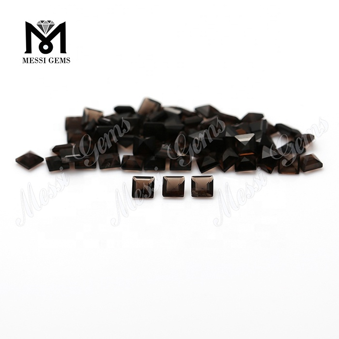 Piedras sueltas de cuarzo ahumado natural de tamaño pequeño de corte princesa de 3x3 mm