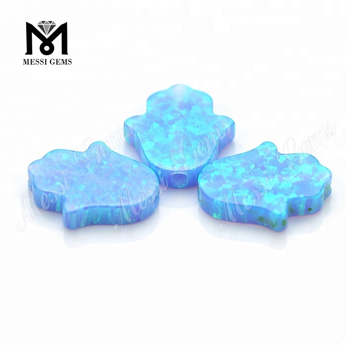 Piedras preciosas sueltas sintéticas creadas en laboratorio, 11 x 13 x 2,5 mm, ópalo azul Hamsa