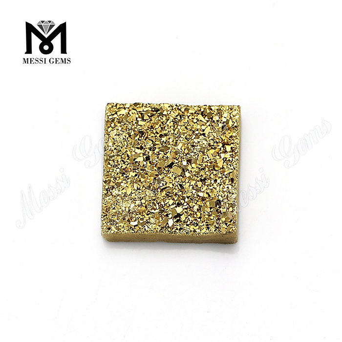 Druzy de geoda al por mayor de 14 mm Druzy de forma cuadrada de oro de 24 quilates