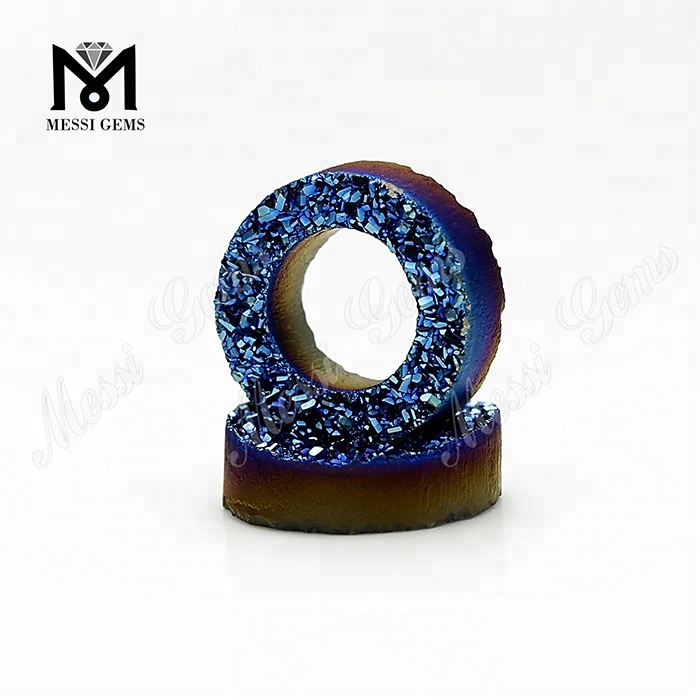 Piedra de ágata druzy natural con forma de neumático de color azul al por mayor