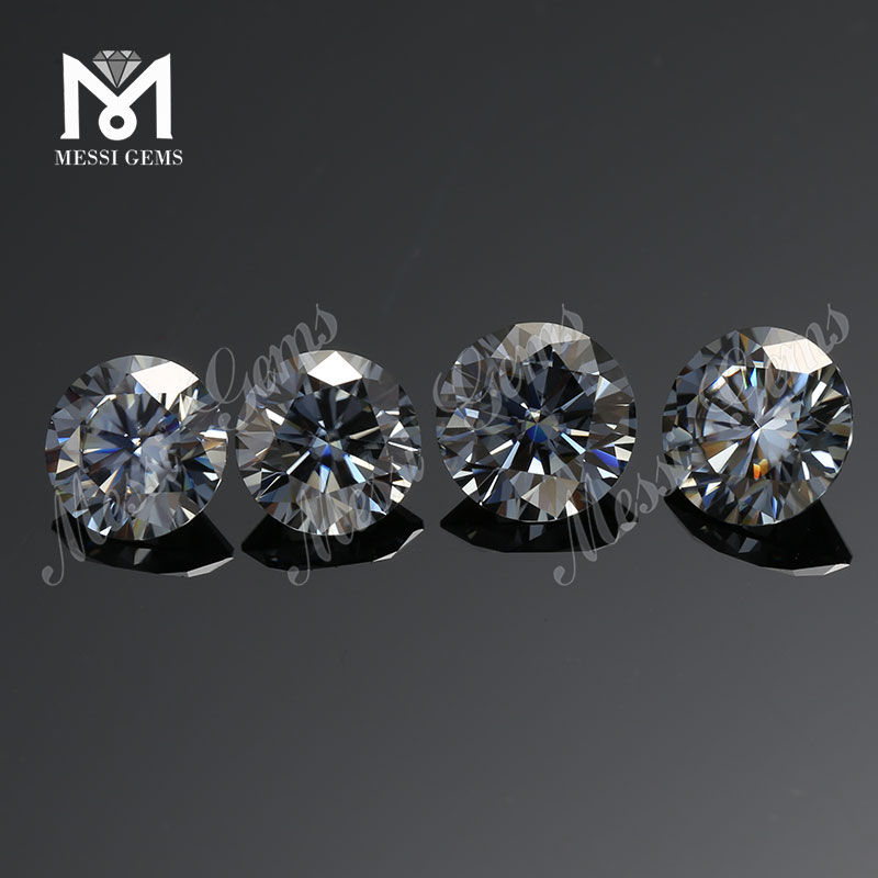 Piedra de diamante moissanita gris sintética de corte brillante redondo gris de 6,5mm para anillo