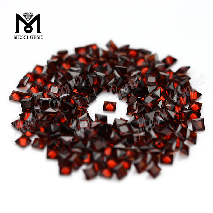 Piedra de granate cuadrada de calidad limpia de Guangzhou 3x3mm Piedra de granate rojo natural