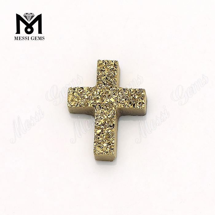 Precio de fábrica 24K de oro en forma de cruz de piedra natural Druzy