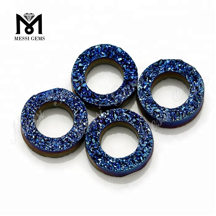 Piedra de ágata druzy natural con forma de neumático de color azul al por mayor