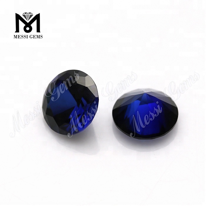 Piedras de zafiro sintético de corindón azul # 34 de corte de diamante redondo
