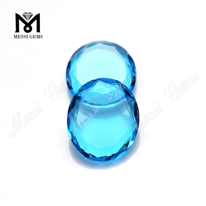 Piedra de cristal tallado ventana grande ovalada azul agua