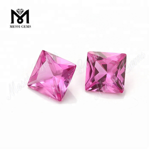 #2 piedras sintéticas de corindón rosa corte princesa rubí para engaste de joyería