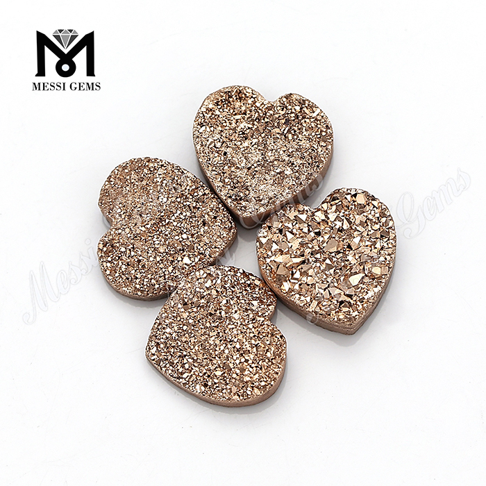 formas de corazón pulir piedras de ágata drusa drusa de oro rosa