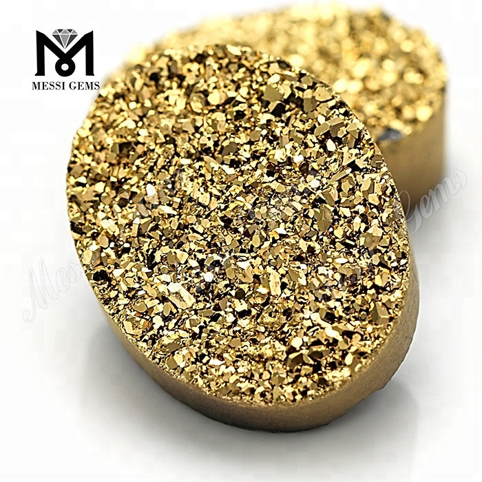 Piedra de cabujón druzy natural ovalada al por mayor Druzy de oro de 24 quilates