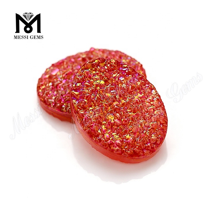 Precio de fábrica, color rojo, forma ovalada, piedra de cabujón de ágata druzy natural