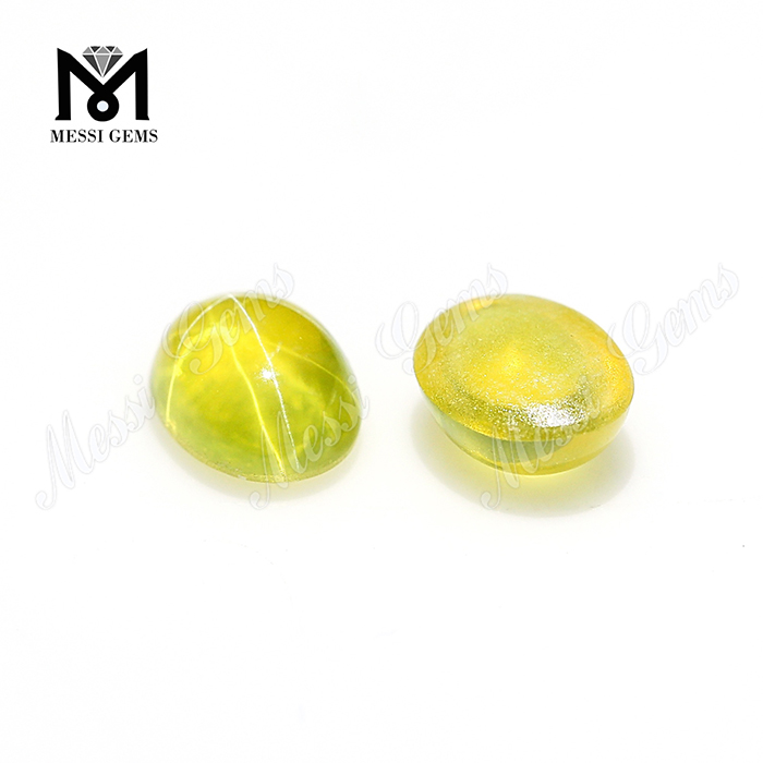 Zafiro sintético de precio de fábrica, piedra de estrella, cabujón ovalado, zafiro amarillo