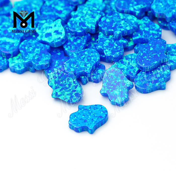 Precio de ópalo de fuego azul Hamsa de ópalo sintético al por mayor