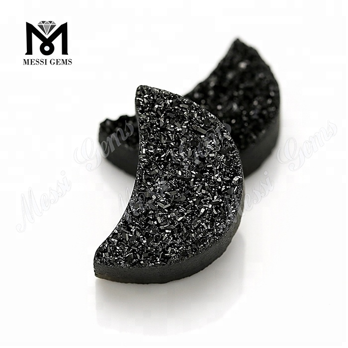 Piedra de moda de ágata druzy negra con forma de luna para colgante