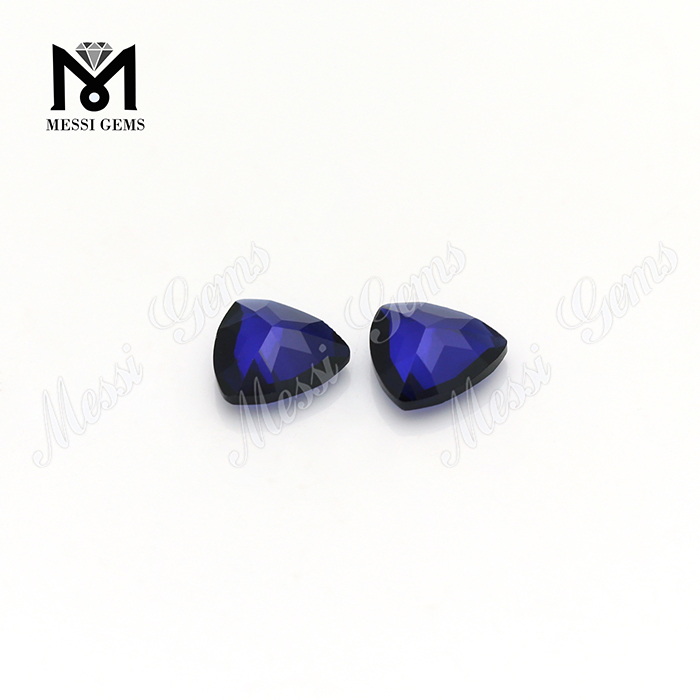 Corindón azul zafiro cultivado en laboratorio de 8,0 mm de corte triangular # 34