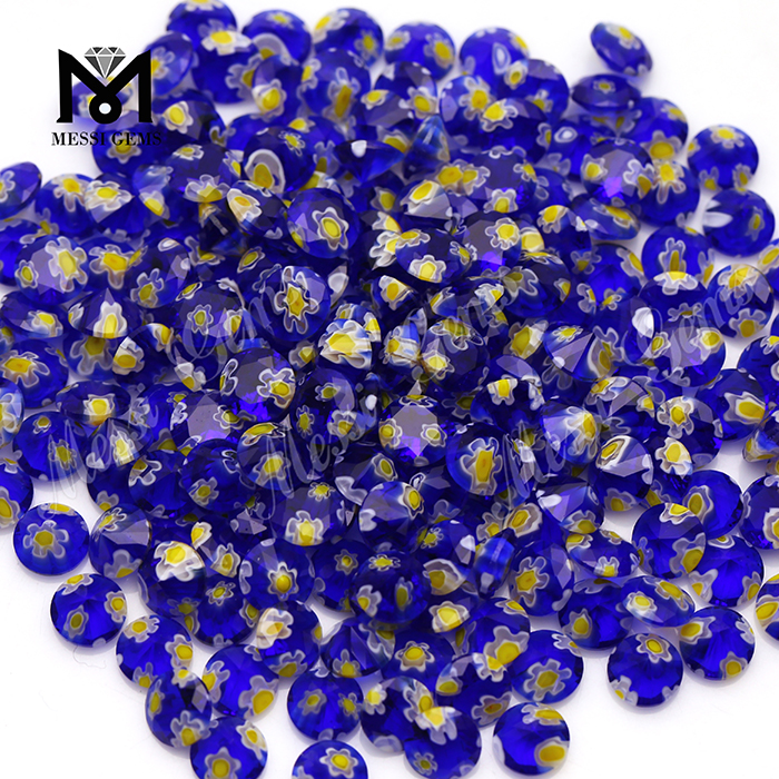 Piedra de cristal coloreada decorativa con flor azul redonda de 8,0 MM