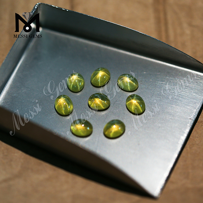 Zafiro sintético de precio de fábrica, piedra de estrella, cabujón ovalado, zafiro amarillo
