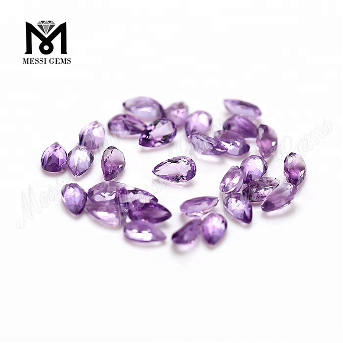 Precio de fábrica, piedra de amatista natural suelta cortada en pera de 3x5mm, precio