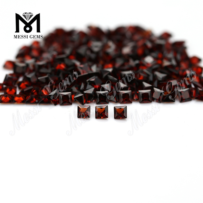 Piedra de granate cuadrada de calidad limpia de Guangzhou 3x3mm Piedra de granate rojo natural