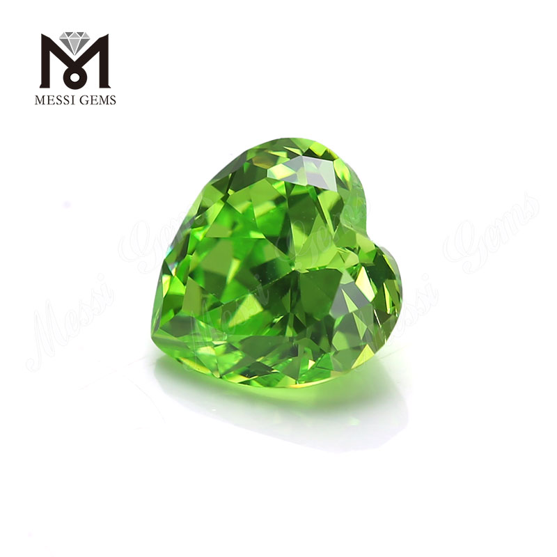 Forma de corazón 10x10mm verde manzana zirconia cúbica piedra preciosa cz sintética