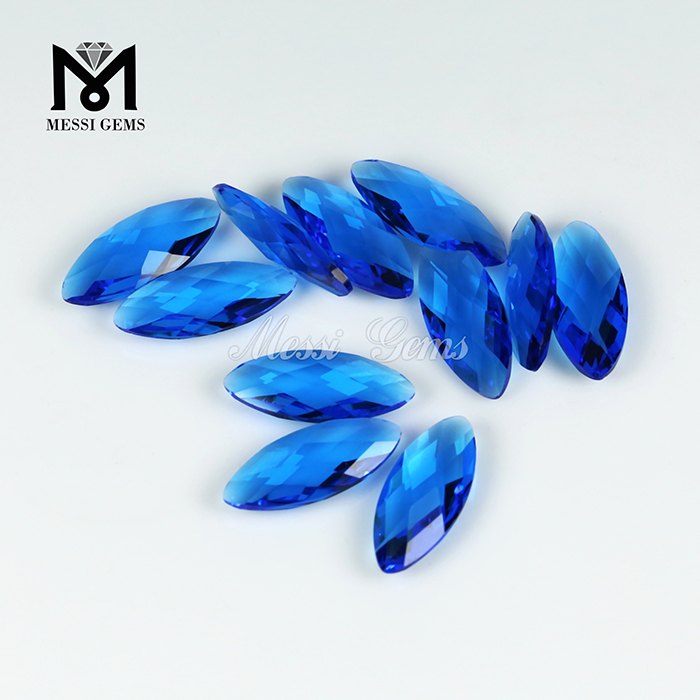 Abalorio de vidrio de topacio azul de 8 x 19 mm de corte marquesa doble Briolette para la fabricación de joyas