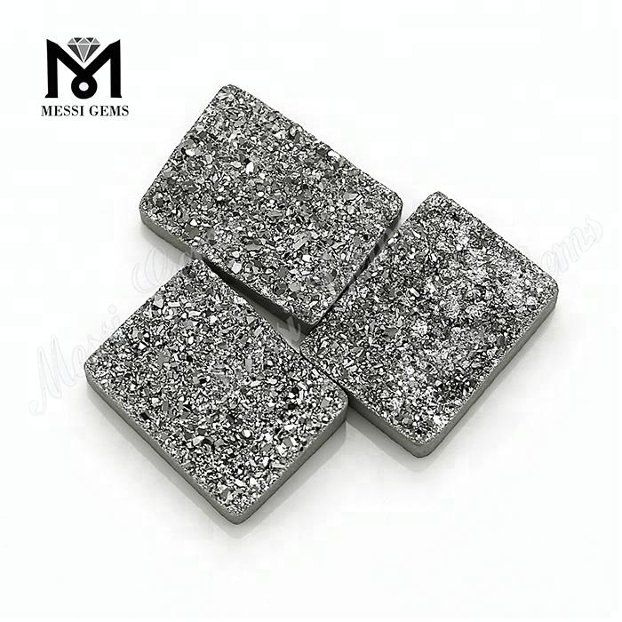Piedras drusas de plata de geoda drusa natural en forma de baguette