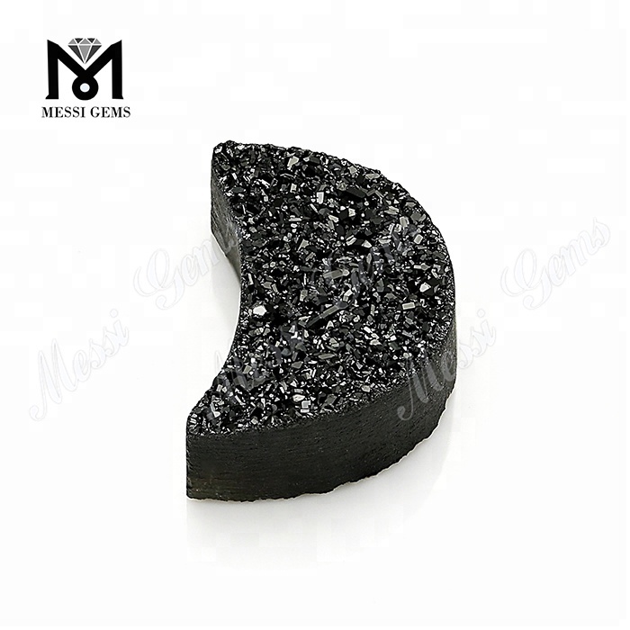 Piedra de moda de ágata druzy negra con forma de luna para colgante