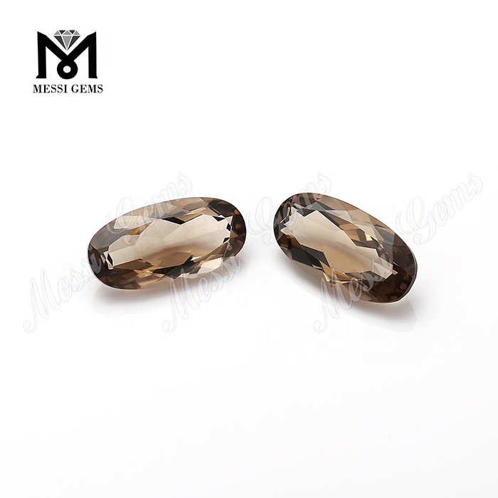 Venta al por mayor de piedras preciosas sueltas ovaladas de cuarzo ahumado natural de 9*18mm