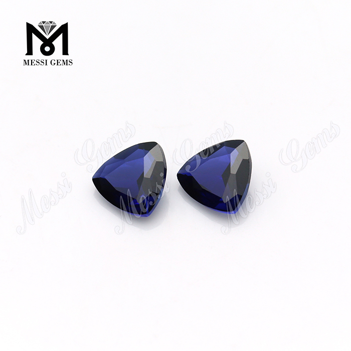 Corindón azul zafiro cultivado en laboratorio de 8,0 mm de corte triangular # 34