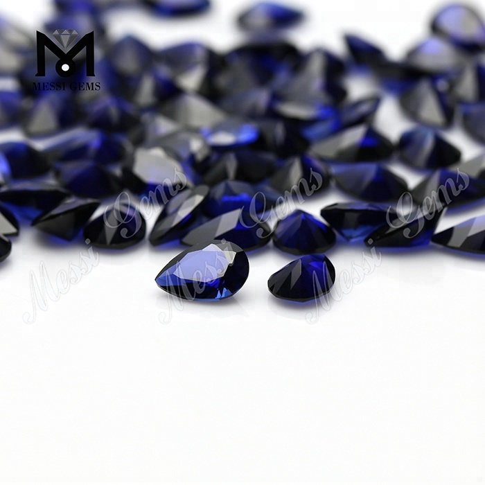 Precio al por mayor Corte de pera 7 x 10 mm 34 # Piedra de corindón sintético de zafiro azul
