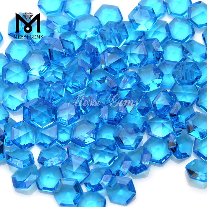 Piedra preciosa de cristal azul océano con forma hexagonal a precio barato de fábrica
