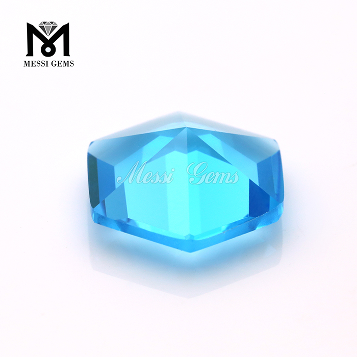 Piedra preciosa de cristal azul océano con forma hexagonal a precio barato de fábrica