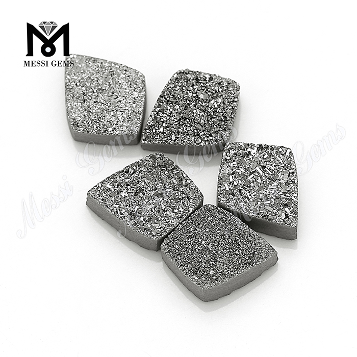 Druzy de plata natural Druzy de ágata plana al por mayor para colgante