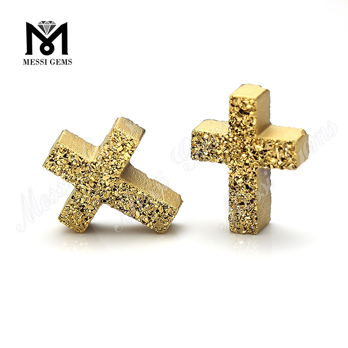 Precio de fábrica 24K de oro en forma de cruz de piedra natural Druzy