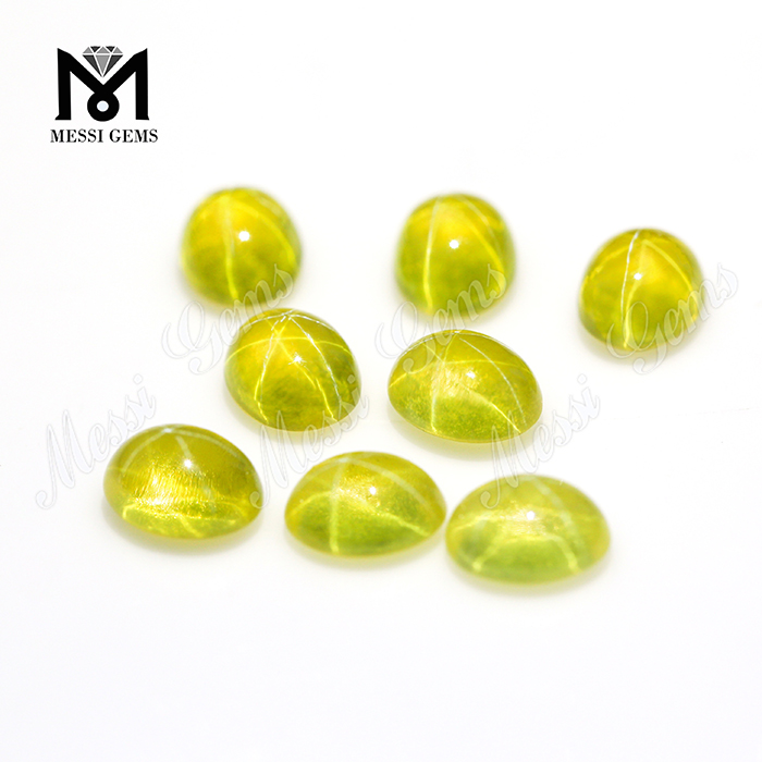 Zafiro sintético de precio de fábrica, piedra de estrella, cabujón ovalado, zafiro amarillo