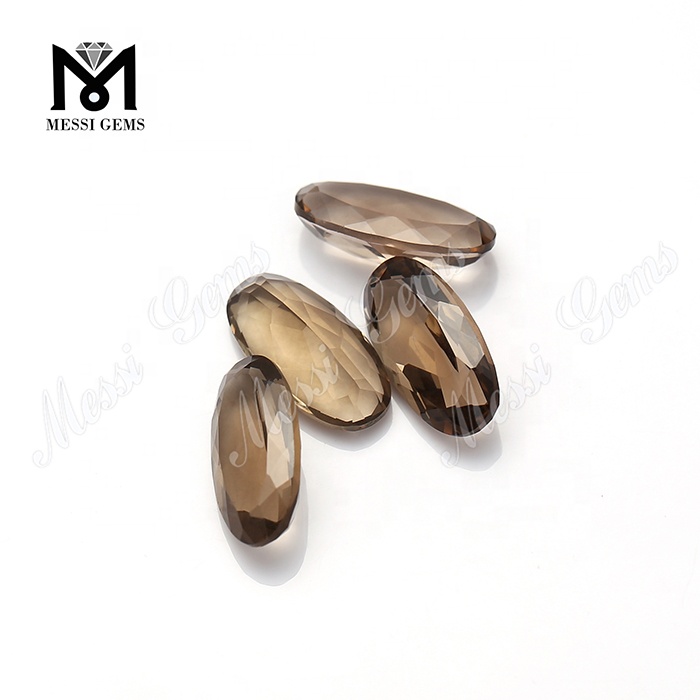 Venta al por mayor de piedras preciosas sueltas ovaladas de cuarzo ahumado natural de 9*18mm