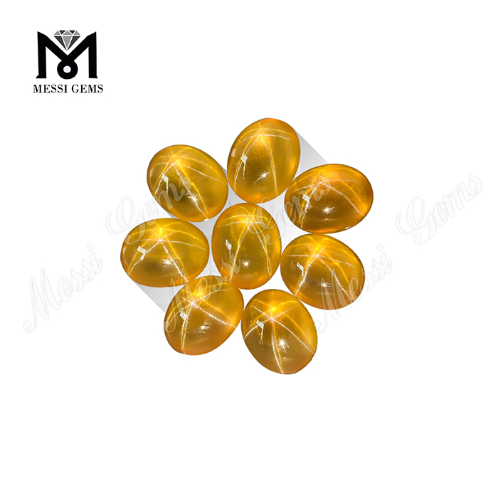 Zafiro creado en laboratorio Cabujón ovalado 7x9 mm Zafiro estrella amarillo