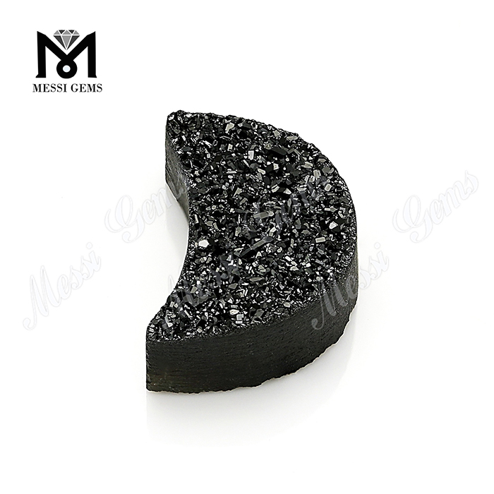 Ágata druzy negra con forma de luna de piedra druzy natural de fábrica para anillo