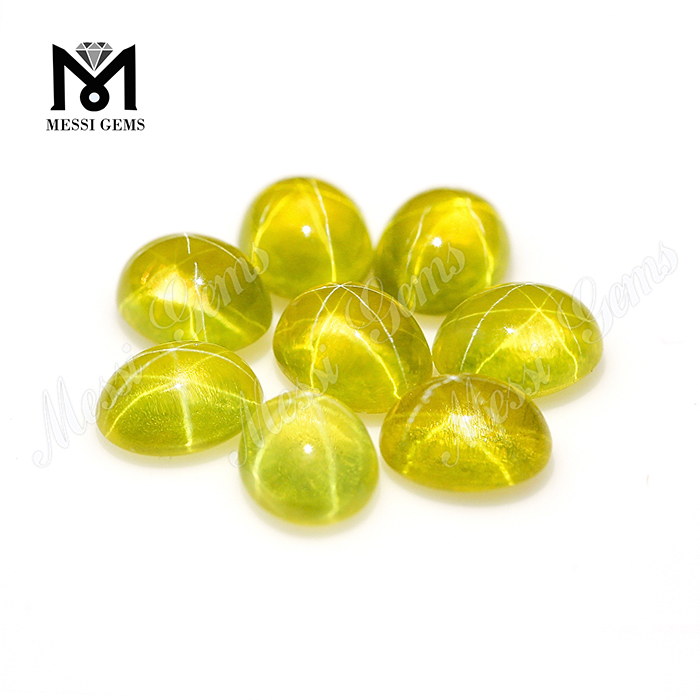 Zafiro sintético de precio de fábrica, piedra de estrella, cabujón ovalado, zafiro amarillo